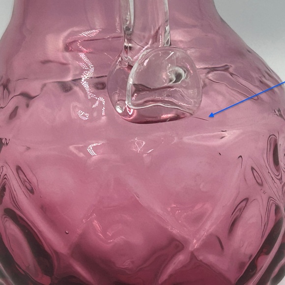 VTG Cranberry Glass Creamer & Sugar Set Hand Blown Diamond Pattern Cottagecore - Picture 11 of 12